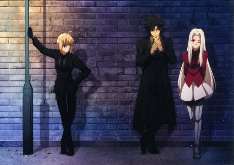 three characters against a brick wall