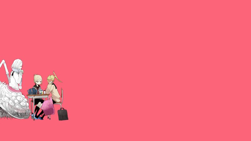 Three Characters at a Table — Pink