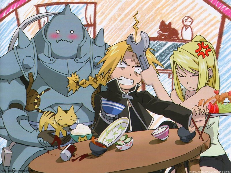 Three Characters at Table — Yellow