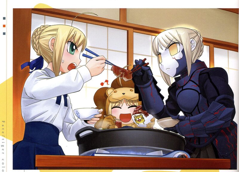 Three Characters Eating — Blue