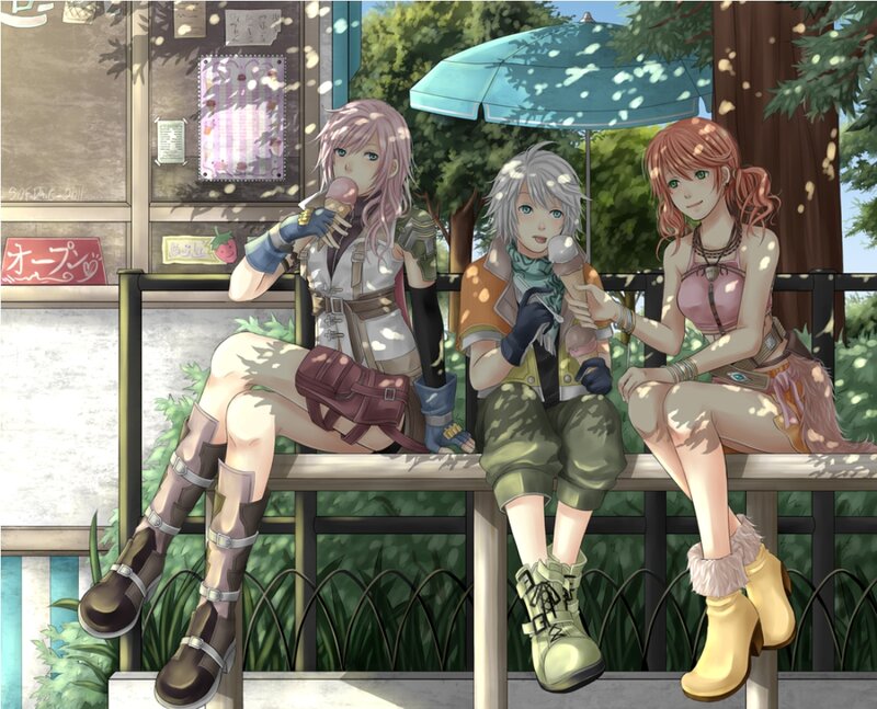 Three Characters Eating Ice Cream — Green