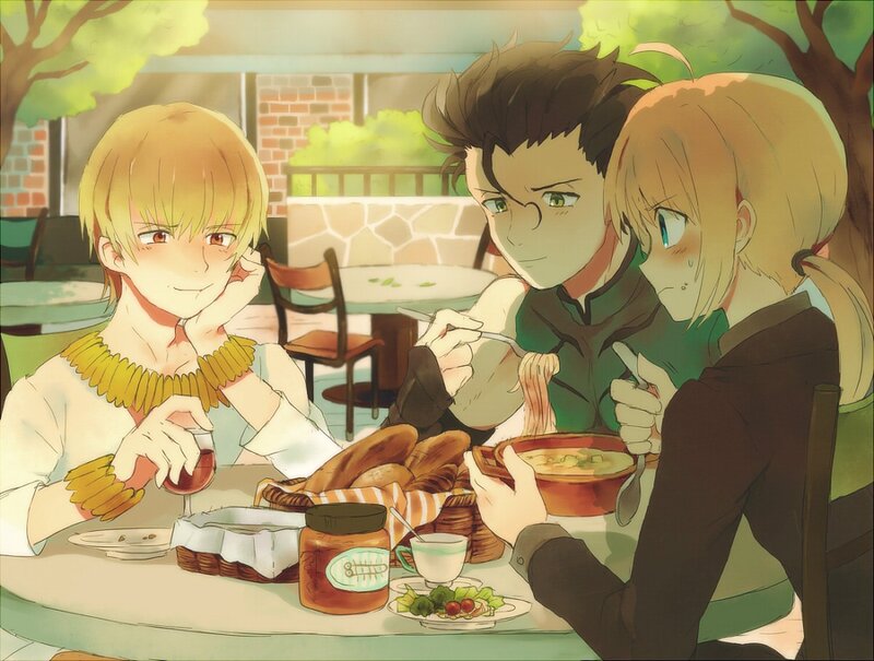 Three Characters Eating