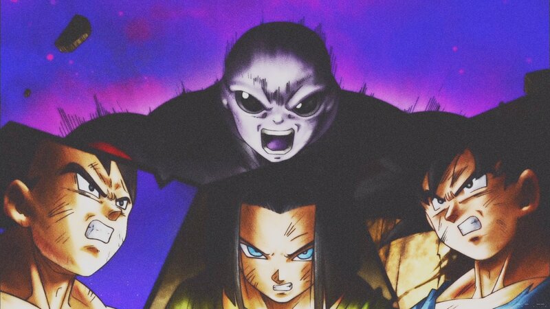 Three Characters Facing a Giant
