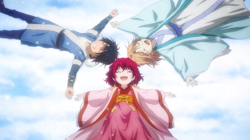 Three Characters Falling — Blue, Joyful