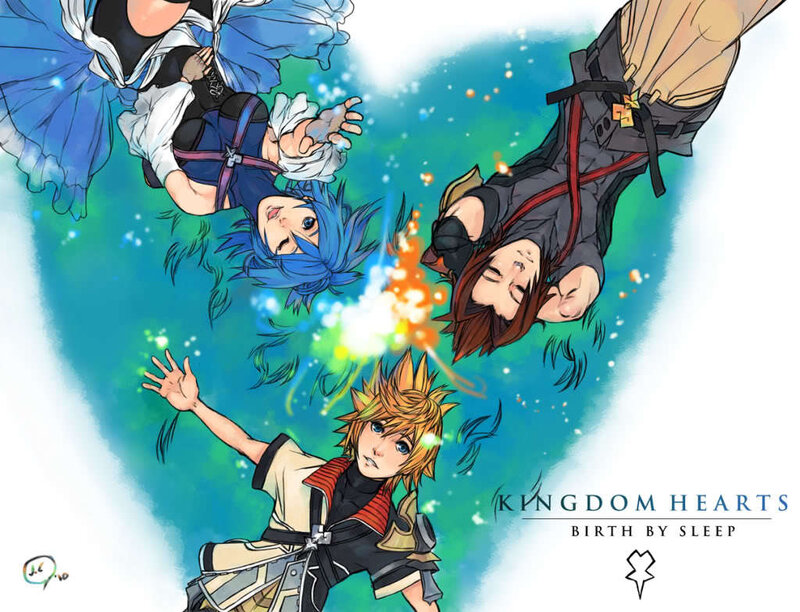 Three Characters Falling — Blue
