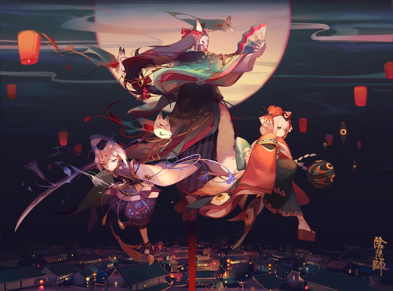 Three Characters Flying at Night