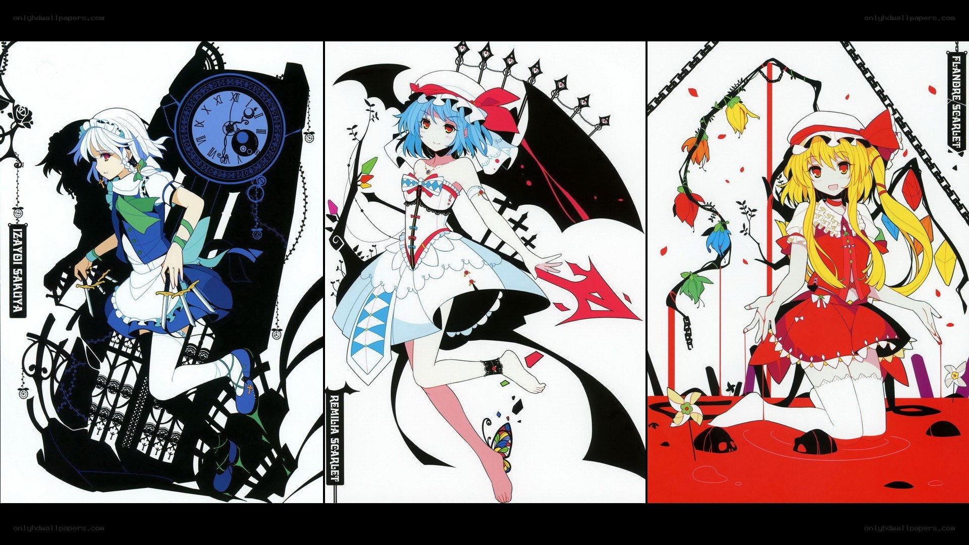 Three characters from Touhou Project