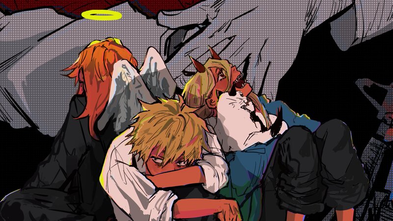 Three Characters Hugging — Black
