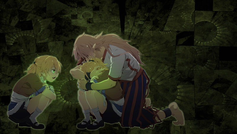 Three Characters Hugging — Green