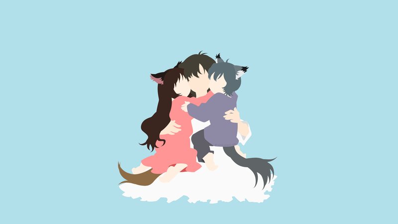 Three Characters Hugging — Light Blue