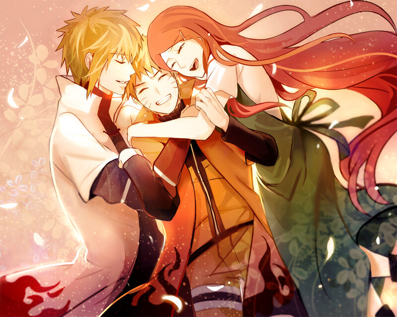 Three Characters Hugging — Orange, Warm