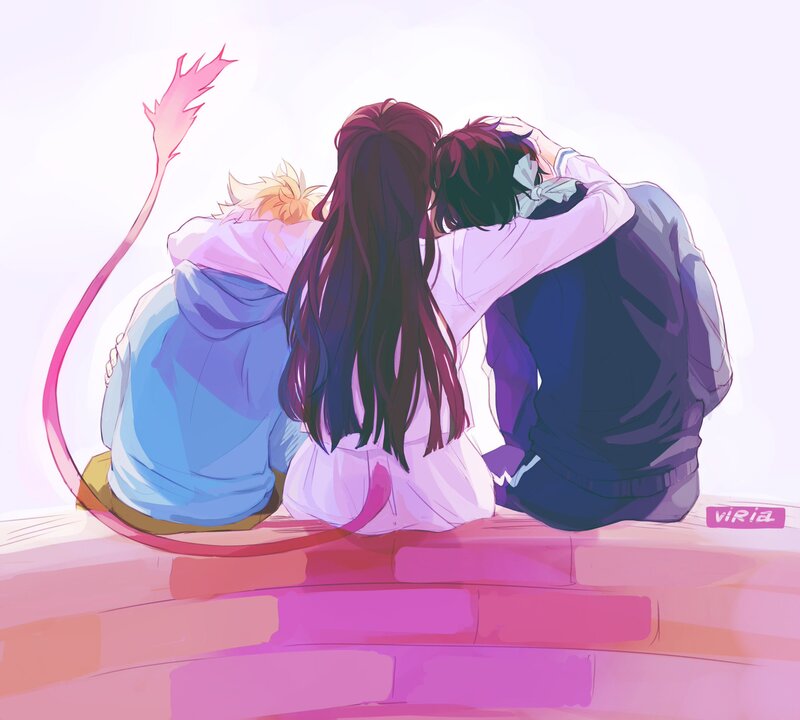 Three Characters Hugging — Pink