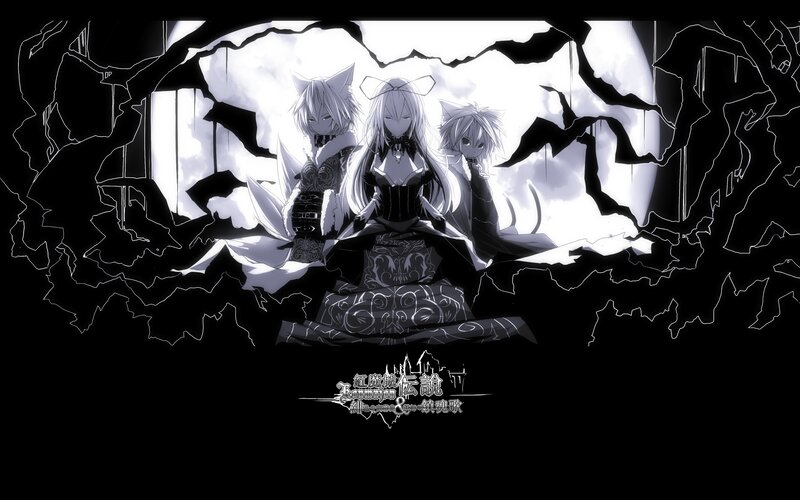 Three characters in a dark scene