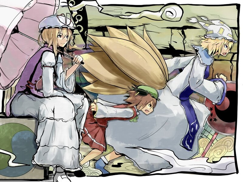 Three characters in a dynamic scene
