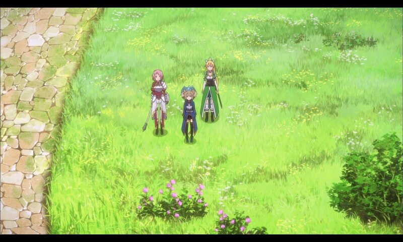 Three Characters in a Field — Green, Serene