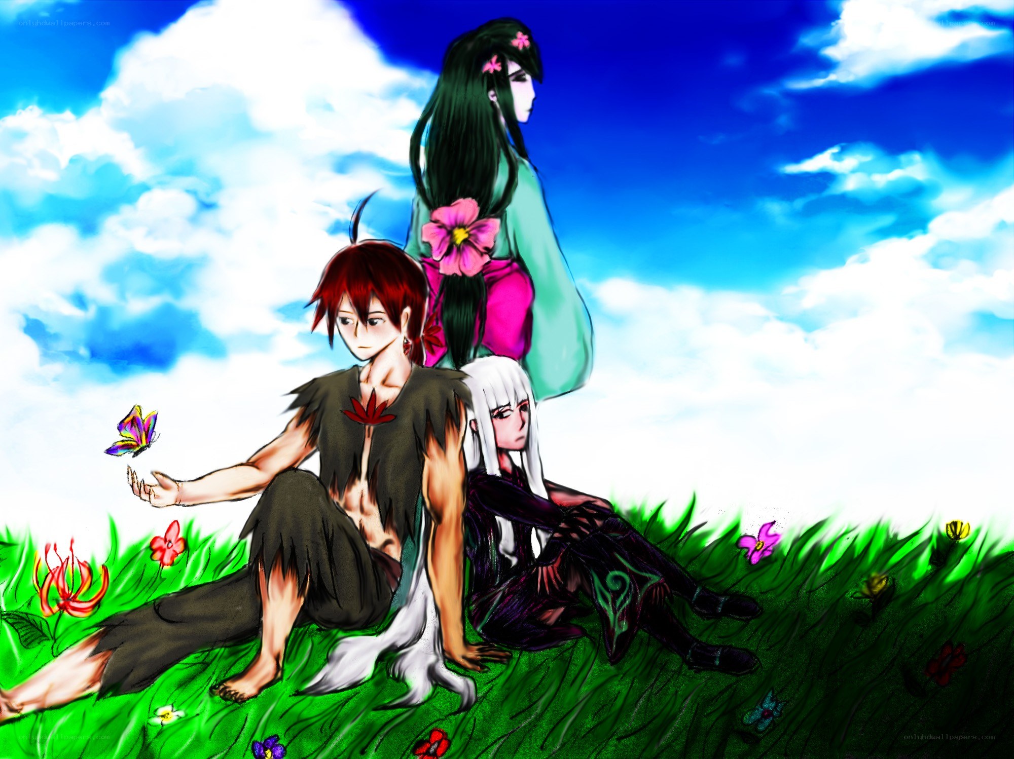 Three characters in a field