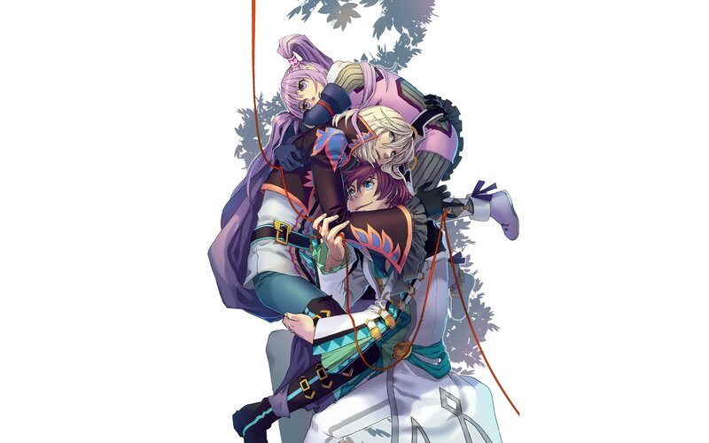 three characters in a group hug