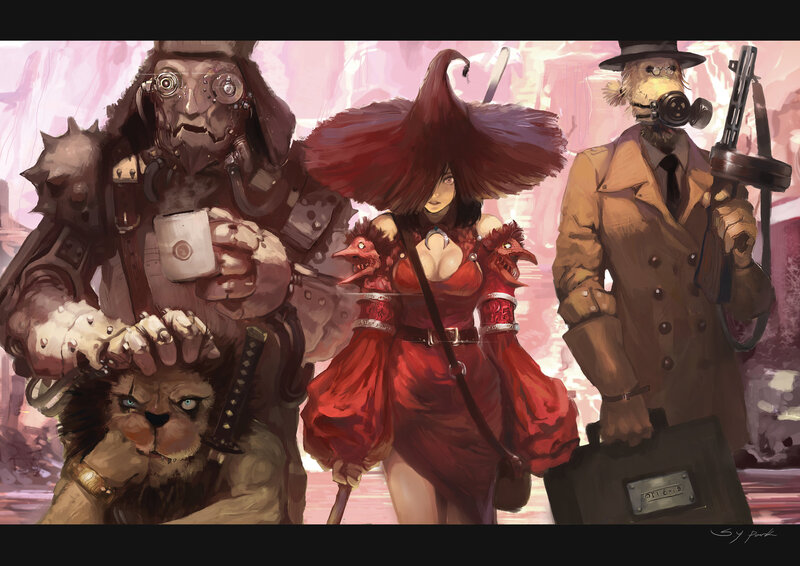 Three Characters in a Group — Red