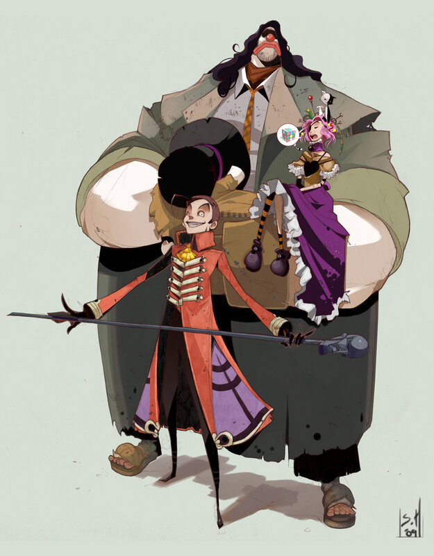 Three characters in a group