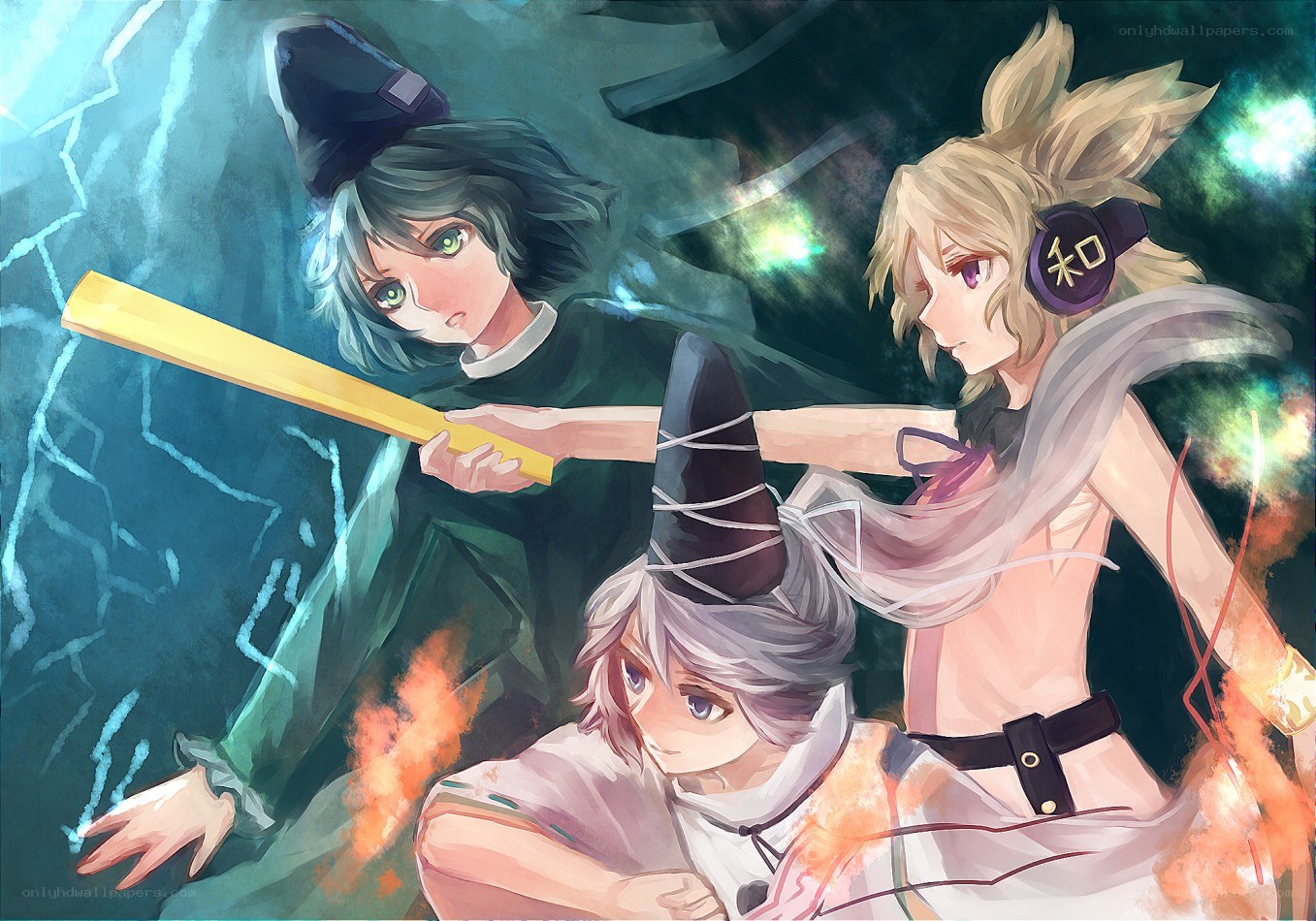 Three characters in a magical battle