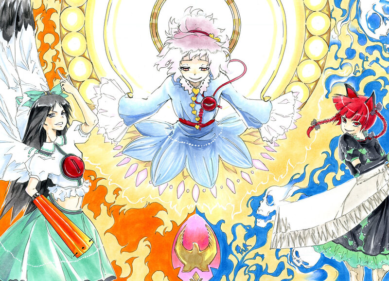 Three characters in a magical scene