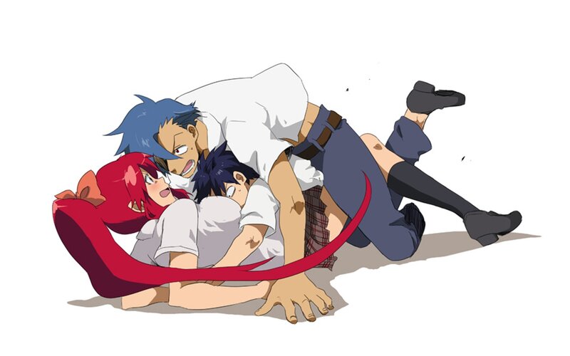 Three characters in a pile-up
