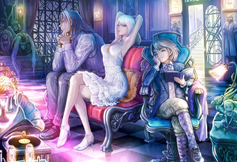 Three Characters in a Room — Purple, Dramatic