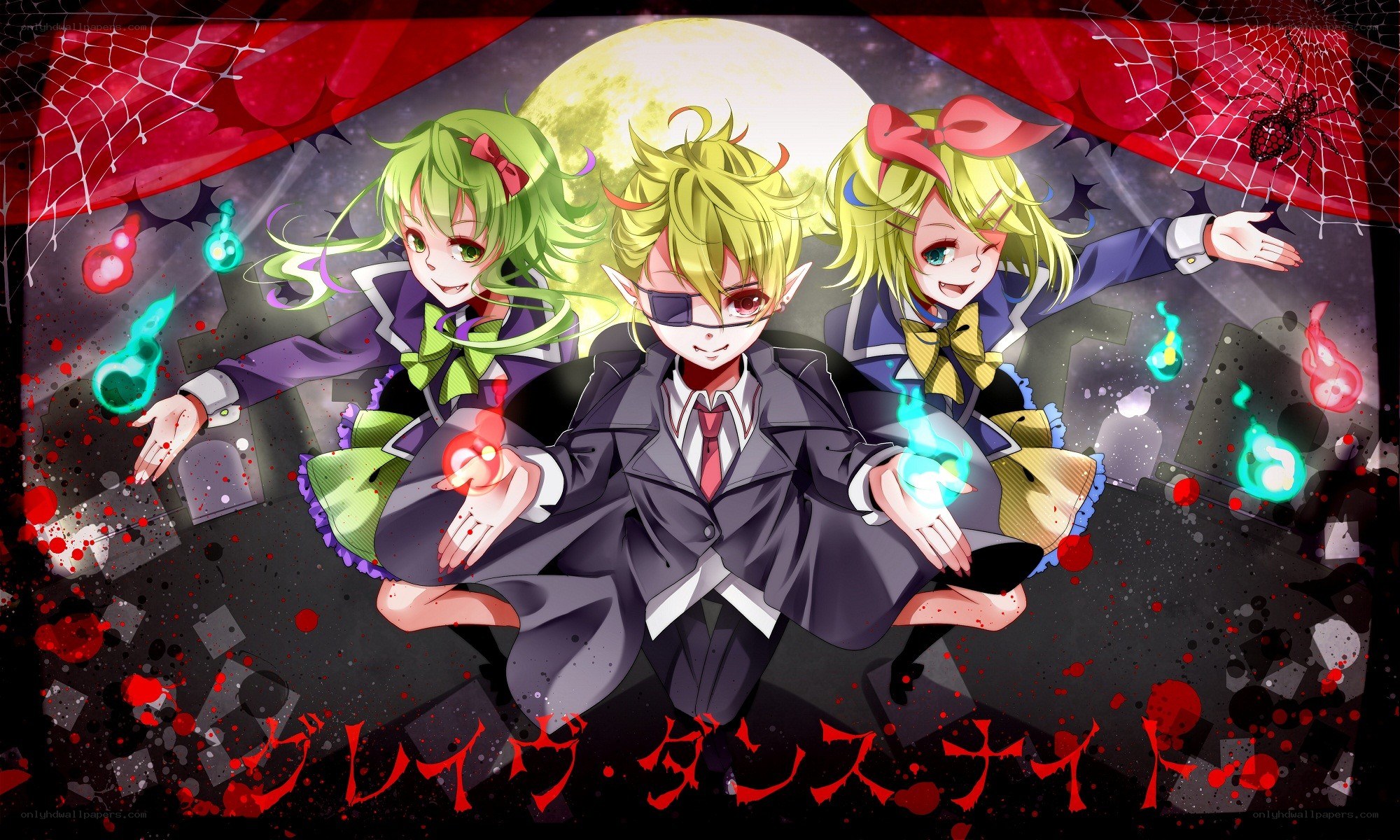 Three characters in a spooky scene