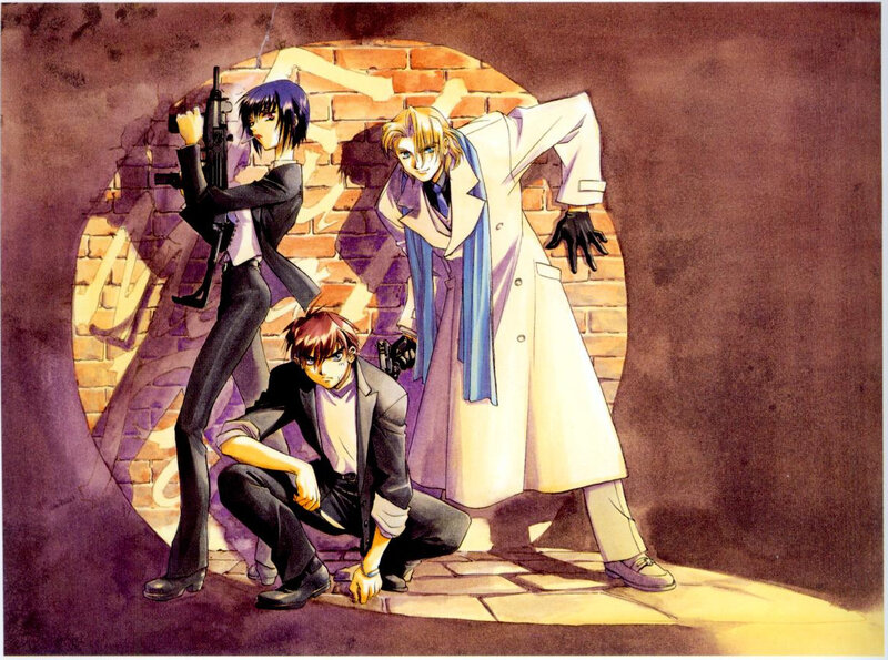 Three characters in a tense scene