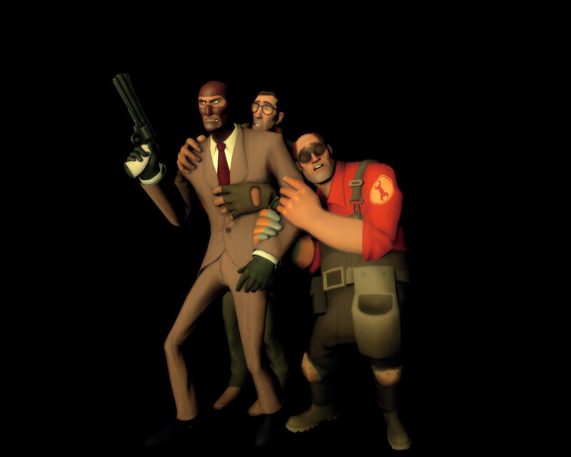 Three characters in a tense scene