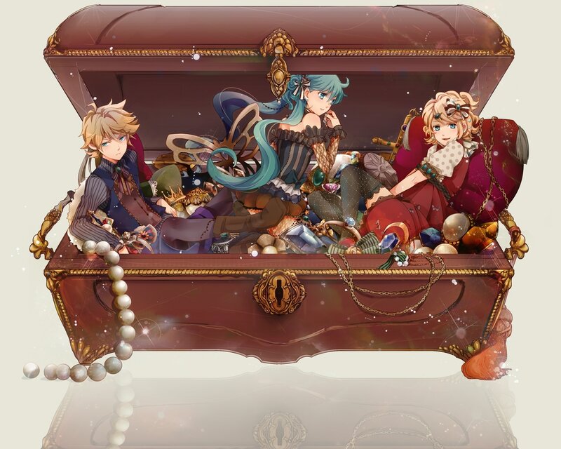 Three Characters in a Treasure Chest