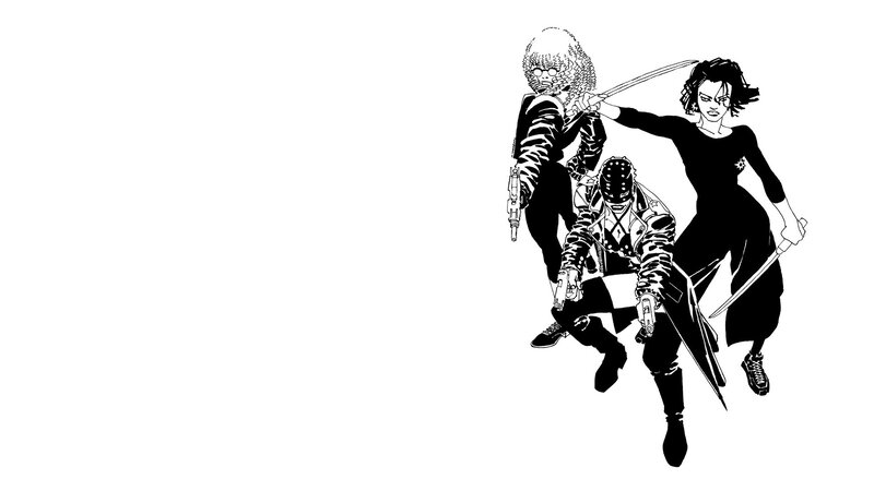 Three Characters in Action — Black, Dramatic, Manga