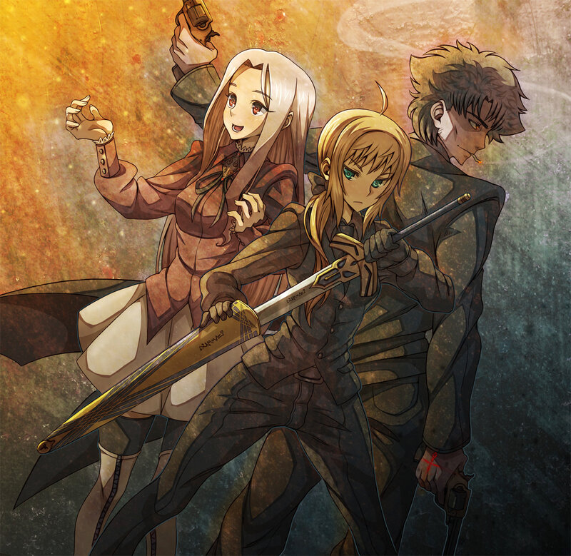 Three characters in action pose