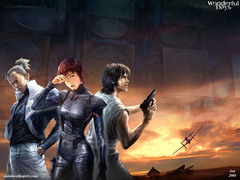 Three characters in action pose