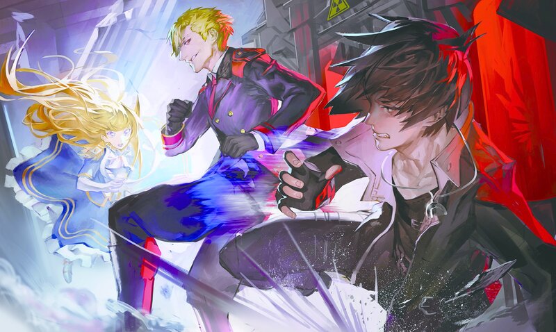 Three Characters in Action — Purple, Dramatic