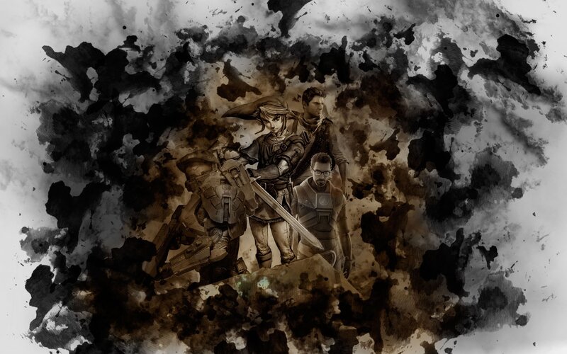 Three Characters in Armor — Black, Dramatic, Digital Art, Sword