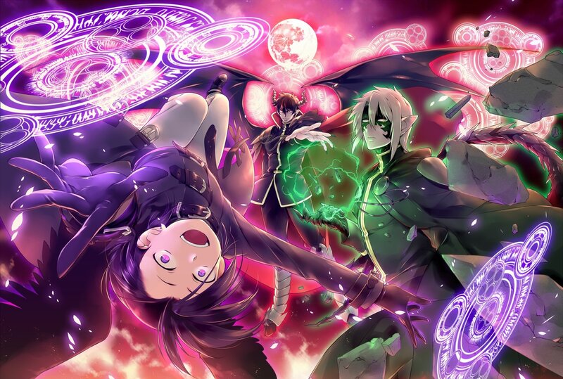 Three Characters in Battle — Purple, Dramatic, Night, Anime