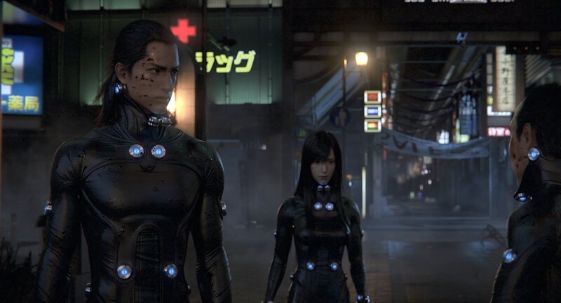 Three Characters in Black Suits