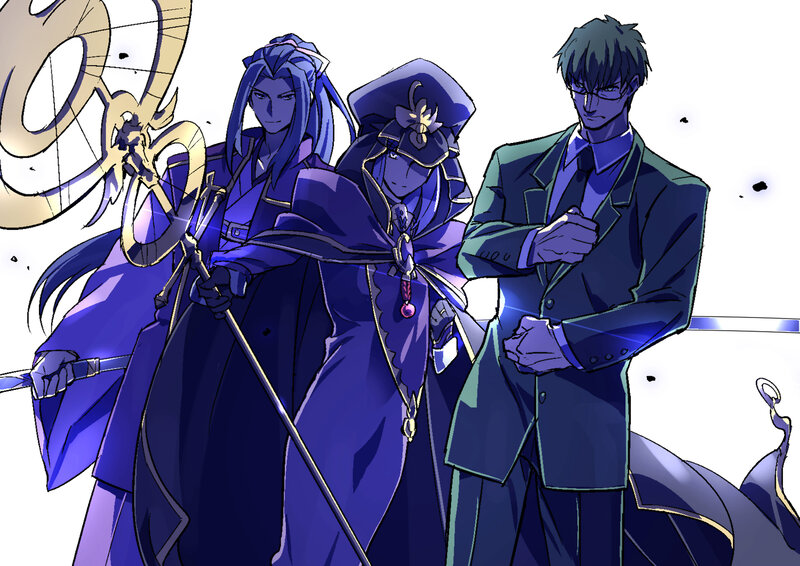 Three Characters in Blue Outfits