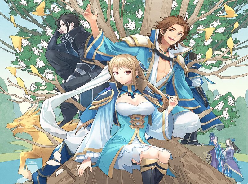 Three Characters in Blue Robes