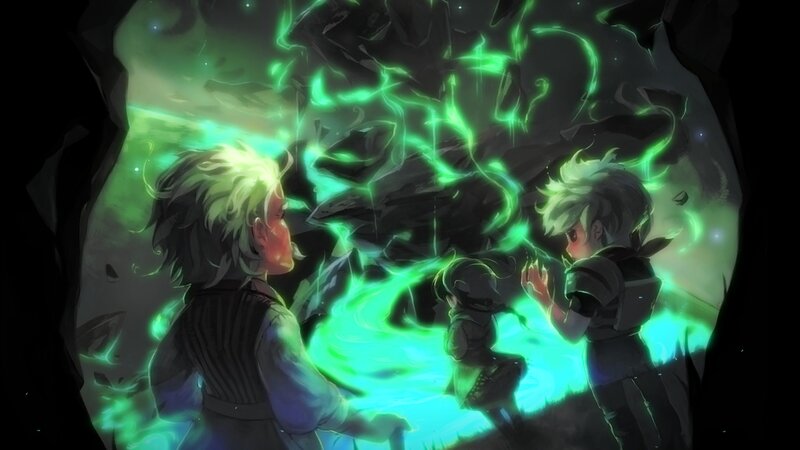 Three Characters in Cave — Green
