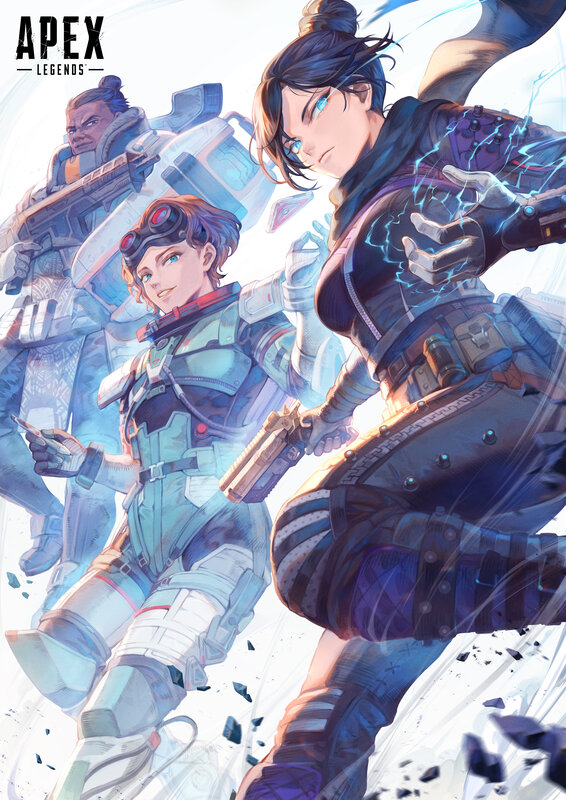 Three Characters in Combat Gear — Blue, Dramatic
