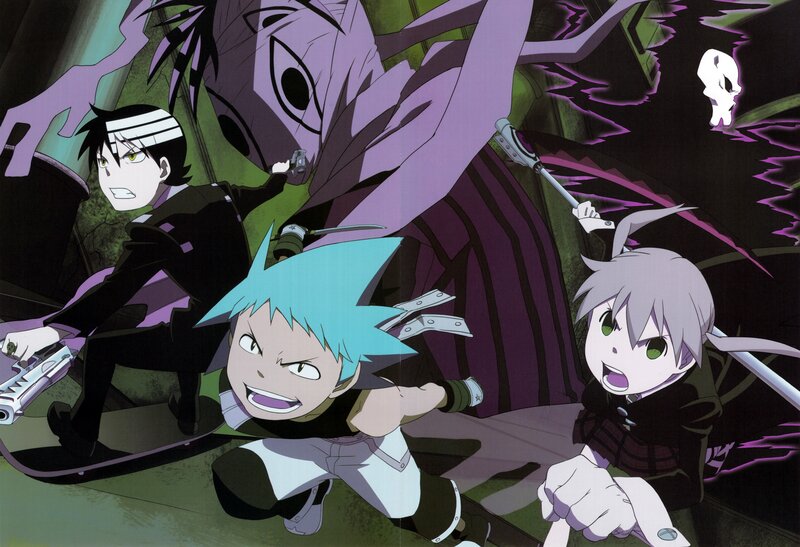 Three Characters in Combat — Purple, Dramatic, Anime