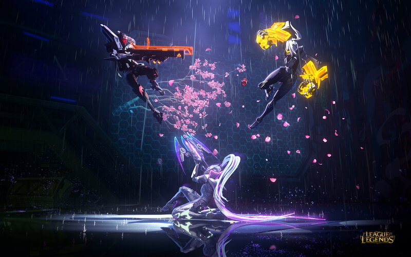 Three Characters in Combat — Purple