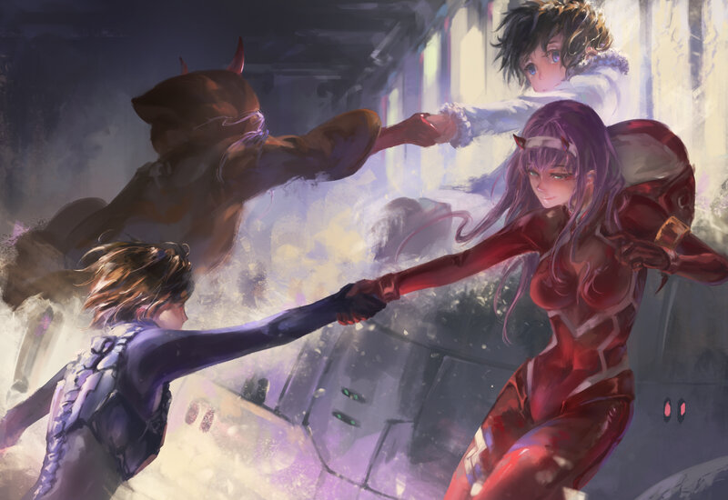 Three Characters in Combat — Red