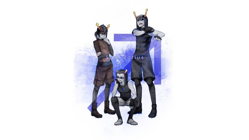 Three Characters in Costumes — Blue, Dramatic