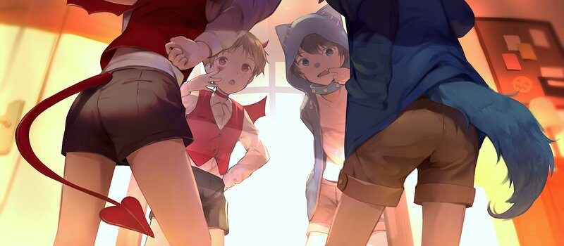 Three Characters in Costumes — Red