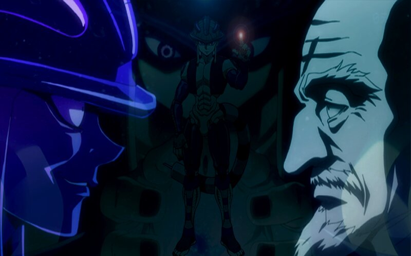 Three Characters in Dark Scene — Blue, Dramatic