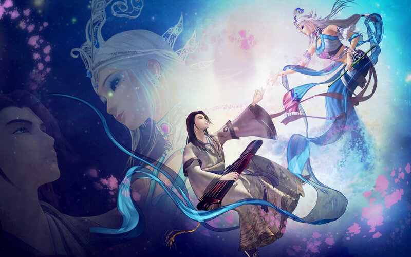Three Characters in Fantasy Scene — Blue