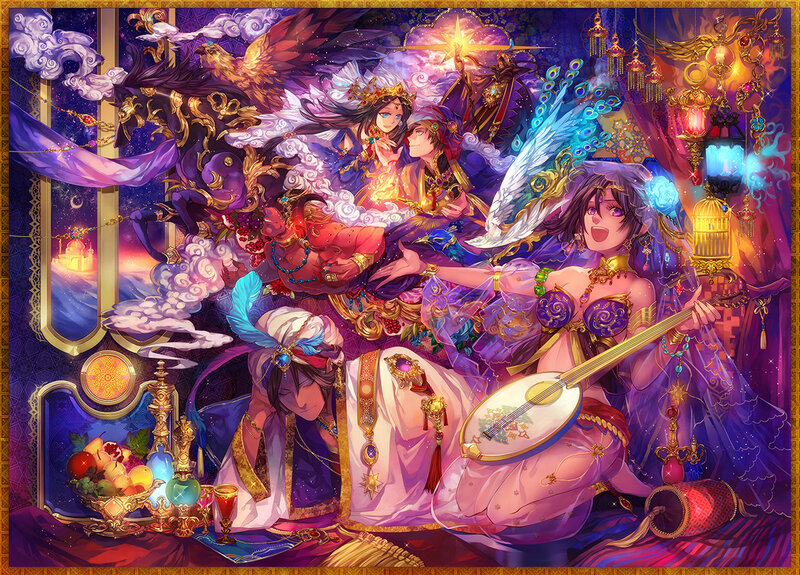 Three Characters in Fantasy Scene — Purple